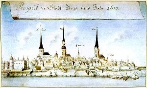 Stadtansicht von Riga nach einem 1650 entstandenen Gemälde