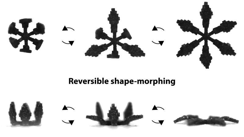 The heterogeneous assembly approach fabricates a flower-shaped soft machine with complex stiffness distribution and reversible shape-morphing. 