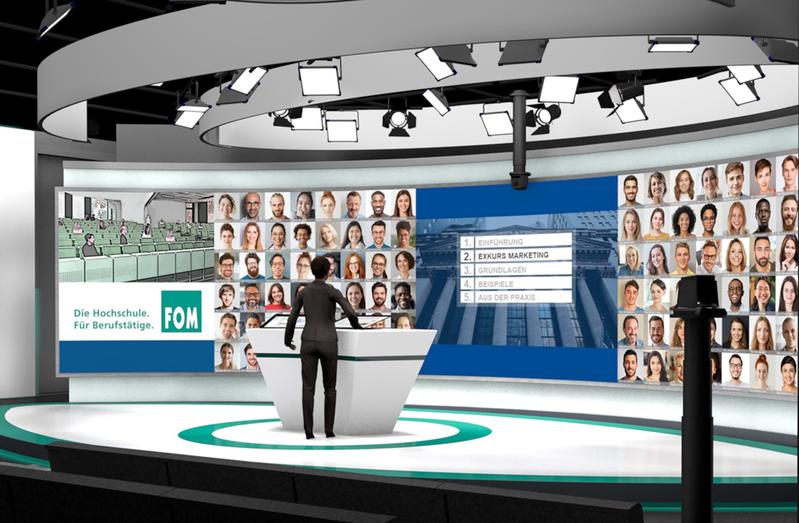 Das FOM Hauptstudio mit der rund 13 Meter breiten Medienwand