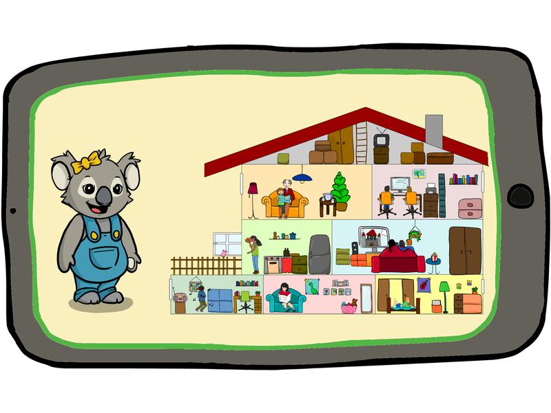 Die Illustration zeigt einen Einblick in die Lernspiele mit Kora Koala. Diese werden bei der Onlinestudie "mediale Zeichenkompetenz im Kindergartenalter" verwendet.