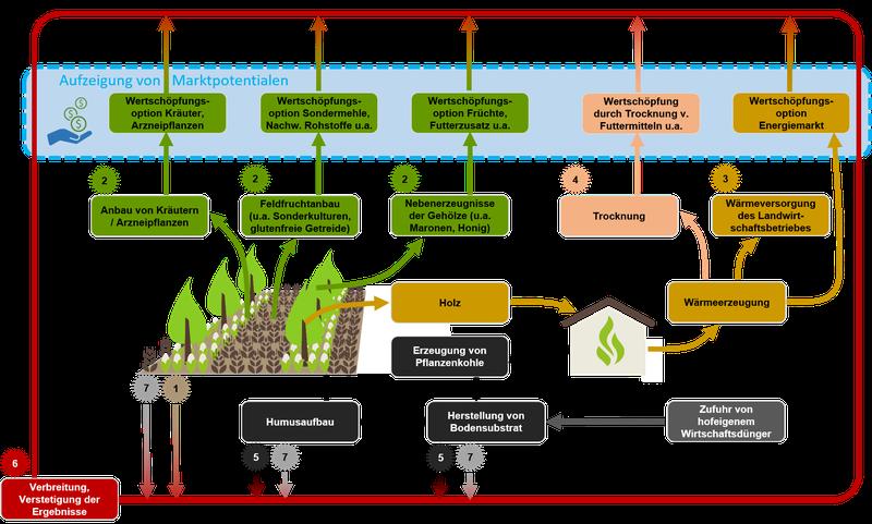 Schematische Darstellung der im Projekt untersuchten Bausteine einer Kreislaufwirtschaft.