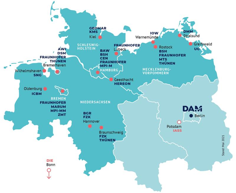 Die Deutsche Allianz Meeresforschung (DAM) verbindet 22 Mitgliedseinrichtungen und zwei strategische Partner