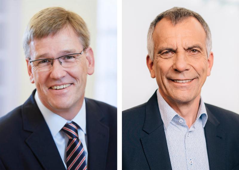 Sie sehen großen Chancen in der interdisziplinären Ausrichtung des JICE: Prof. Dr. Johannes Wessels (li.), Rektor der Universität Münster, und Prof. Dr.-Ing. Gerhard Sagerer (re.), Rektor der Universität Bielefeld.