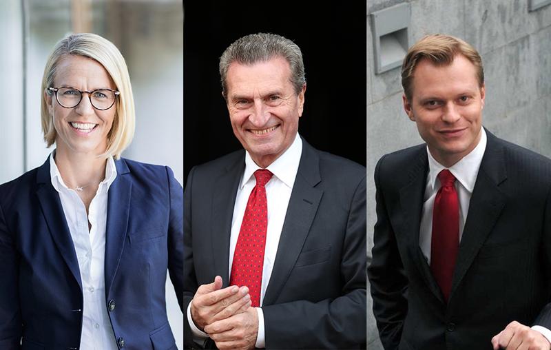 v.l.: Dr. Dorothée Hofer (amtierende Geschäftsführerin der EBS), Günther H. Oettinger (zukünftiger Präsident der EBS), Prof. Dr. Martin Böhm (zukünftiger Rektor der EBS)