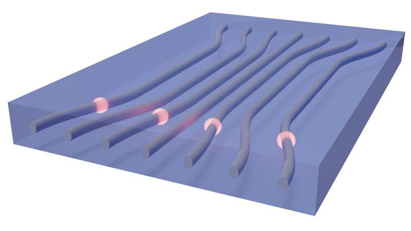 Die Innsbrucker Physiker verwendeten in ihrem Experiment eine optische Wellenleiterstruktur mit sieben Ein- und Ausgängen.   