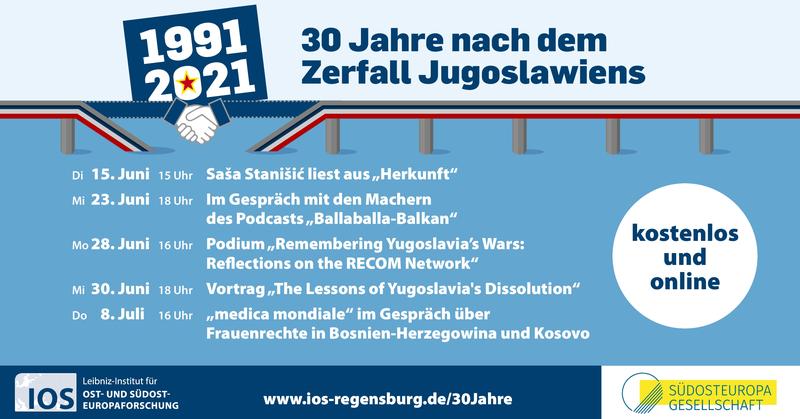 Banner zur Veranstaltungsreihe „1991–2021: 30 Jahre nach dem Zerfall Jugoslawiens“
