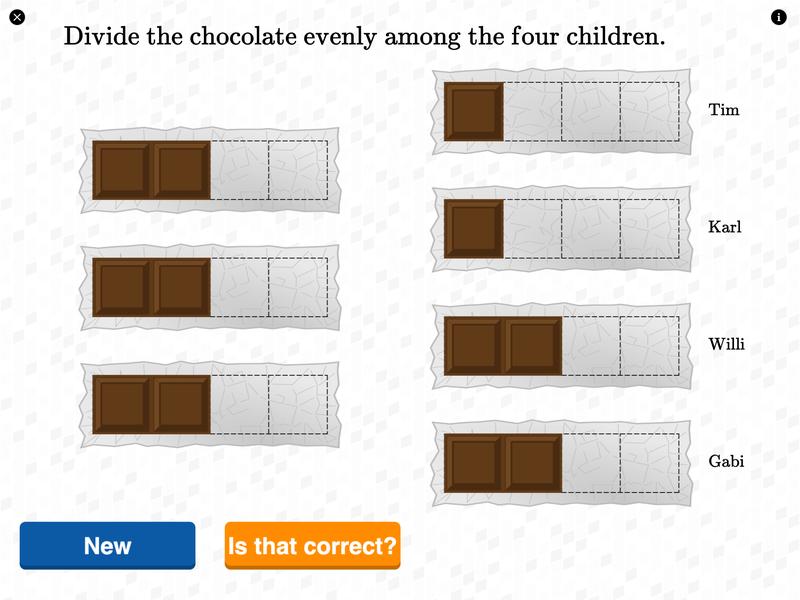  Task from the digital schoolbook “Fractions. Getting in touch with rational numbers” for grade 6. The book for tablet computers was developed at the Technical University of Munich (TUM).