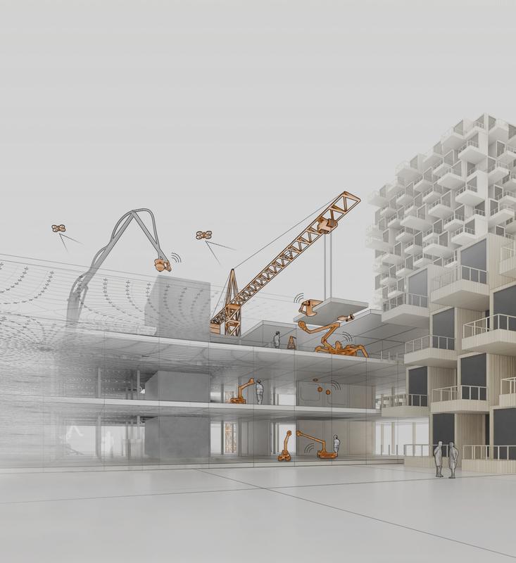 Robotische Montageverfahren und digitale Assistenzsysteme für den Bau von mehrgeschossigen Gebäuden sind ein Forschungsthema im IntCDC. (Quelle: Exzellenzcluster IntCDC, Universität Stuttgart)