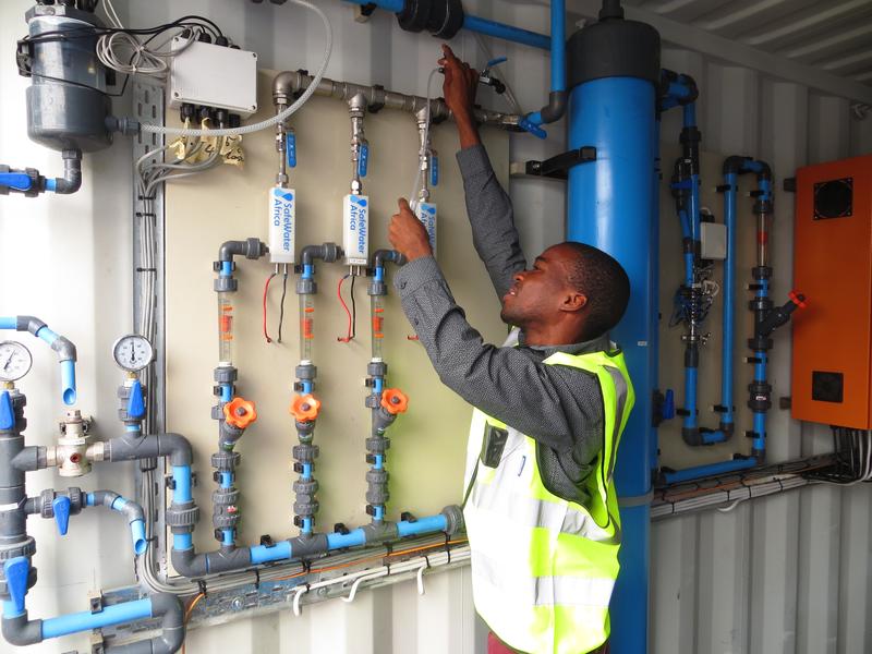 Electrode assembly of the SafeWaterAfrica system in Ressano Garcia, Mozambique.