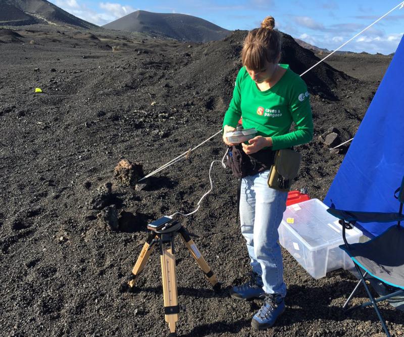 Erica Luzzi during a training mission for astronauts on Lanzarote. The geological environment of the island resembles areas on Mars or the Moon. 