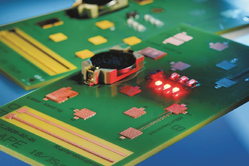 A hybrid circuit board produced as part of the BMWi-funded CLAPE project. It combines several functions in one component.