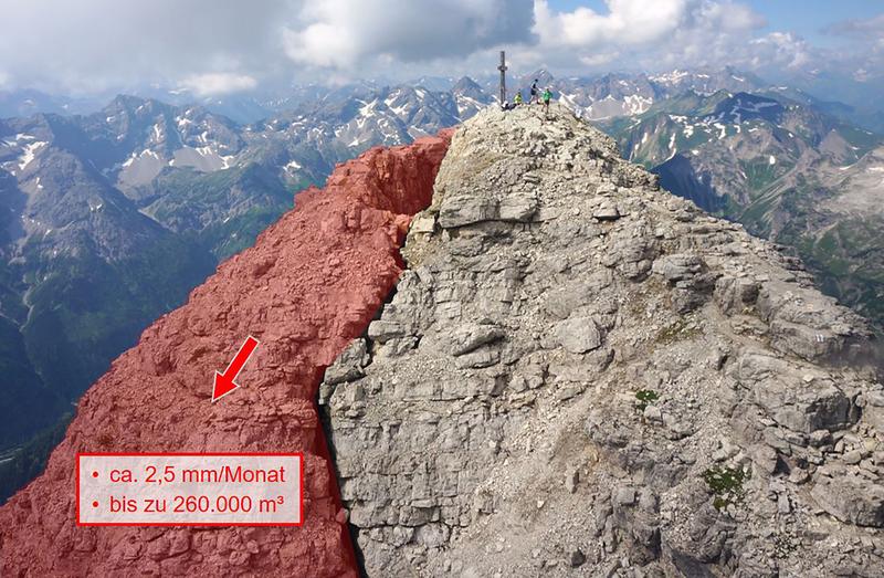 Der Berg Hochvogel im Allgäu: Wissenschaftlerinnen und Wissenschaftler dokumentieren den Prozess des Abbruchs. 