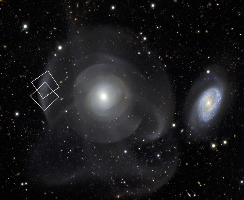 The ring galaxy NGC 474 at a distance of about 110 million light years. The ring structure was formed by merging processes of colliding galaxies.