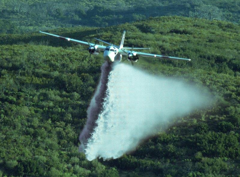 Example of an airplane spraying a forest (colors have been changed).