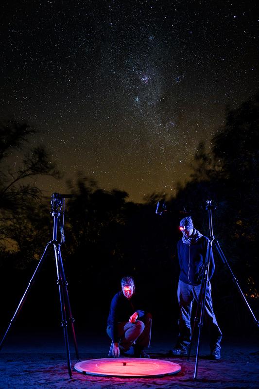 James Foster and Marie Dacke performing orientation experiments at a dark-sky site in rural Limpopo. 