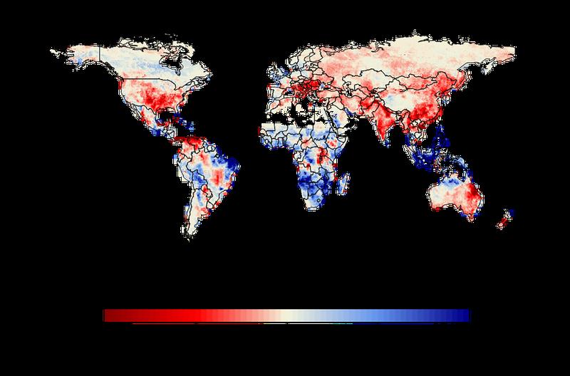 Veränderungen der Auswirkung von Dürreereignissen auf die Pflanzenproduktion im Zeitraum 2000-2016 im Vergleich zur Periode 1982 – 1998