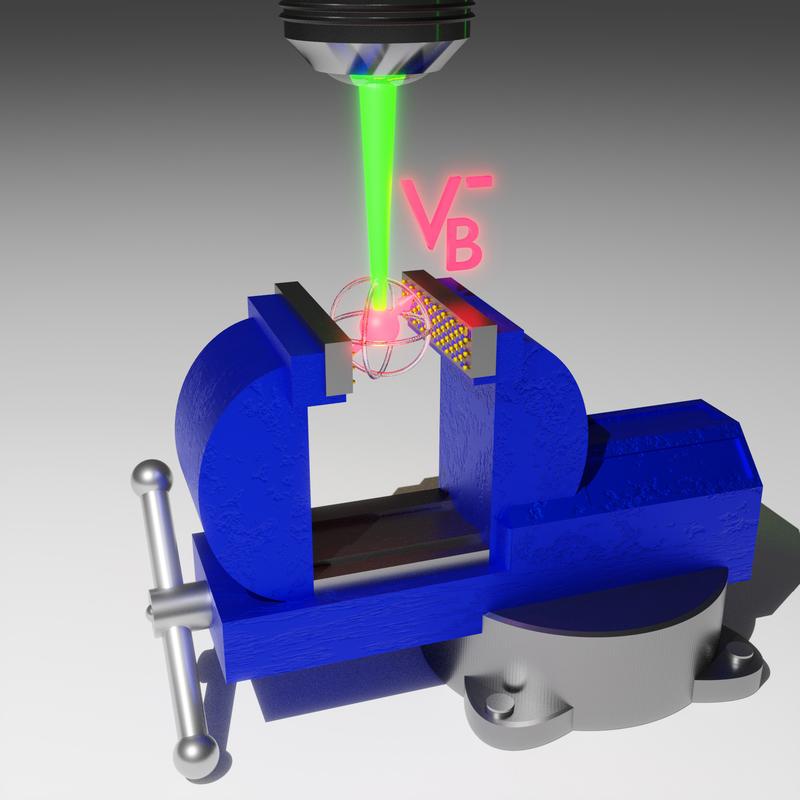 Illustration eines optisch angeregten Qubits unter Druck.