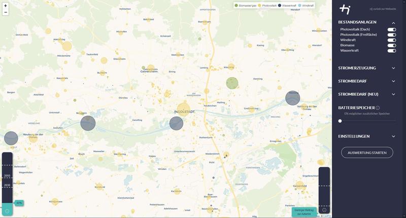 Screenshot des Energiewende-Tools. 