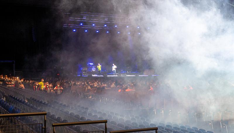 The swirling fog shows the spread of aersols during University Medicine Halle‘s „RESTART-19“ study at Quarterback Immobilien Arena in August, 2020.