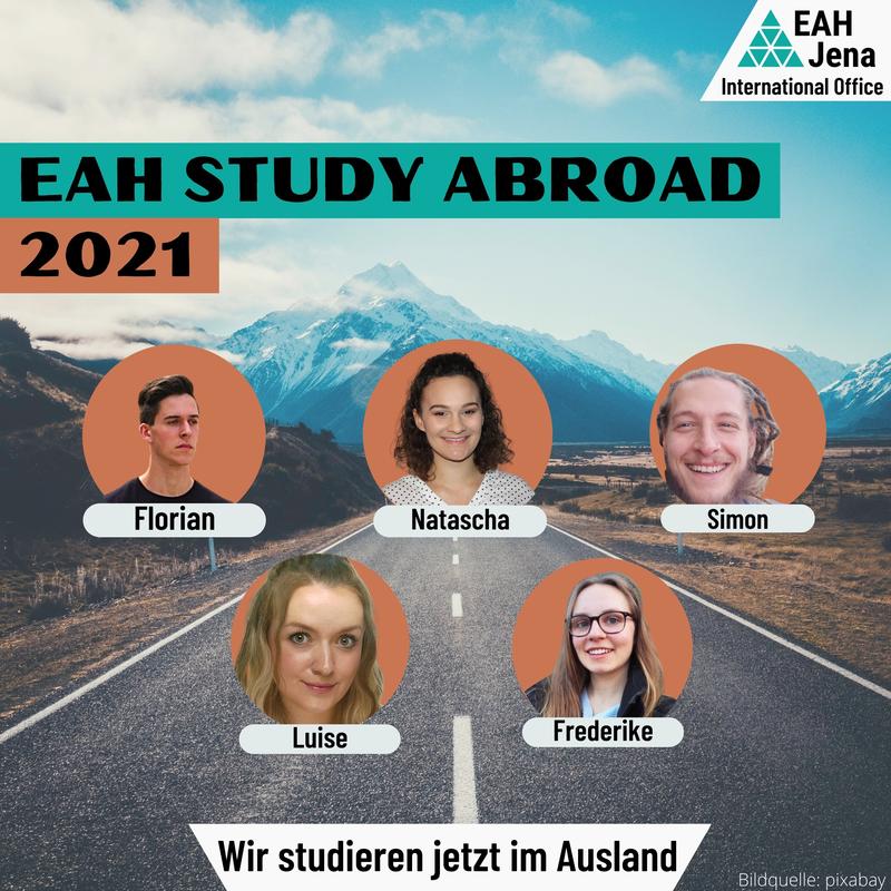 Fünf Studierende, die über das „EAH Study Abroad“ Stipendium vom DAAD jetzt in Südkorea, Jordanien und in den USA studieren