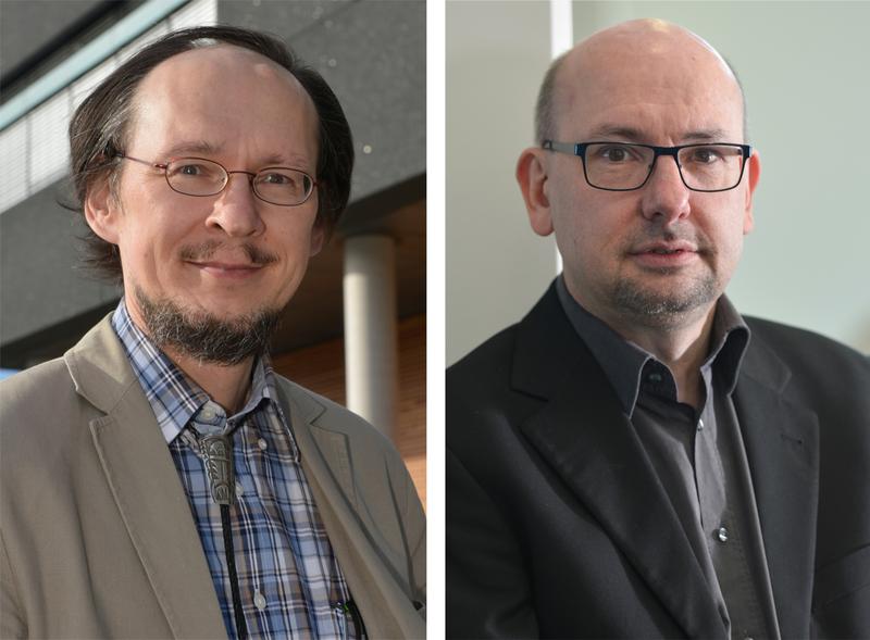 Der Neuroinformatiker Prof. Dr. Helge Ritter (li.) und der Psychologe Prof. Dr. Werner Schneider (re.) leiten die Tagung am Zentrum für interdisziplinäre Forschung (ZiF) der Universität Bielefeld.