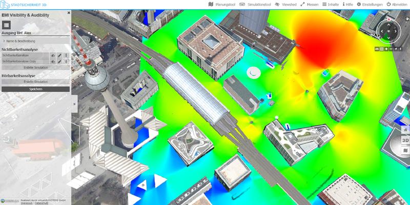 Berechnungsergebnisse zur Sichtbarkeit am Alexanderplatz in der Online-Anwendung