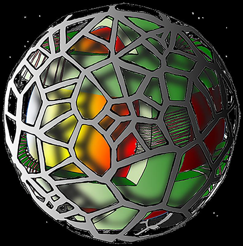 Functional sketch of the COgITOR system: The random outer reticular layer (gray) provides tactile sensitivity. The inner "organs" provide energy (green) and "intelligence" functions (orange).