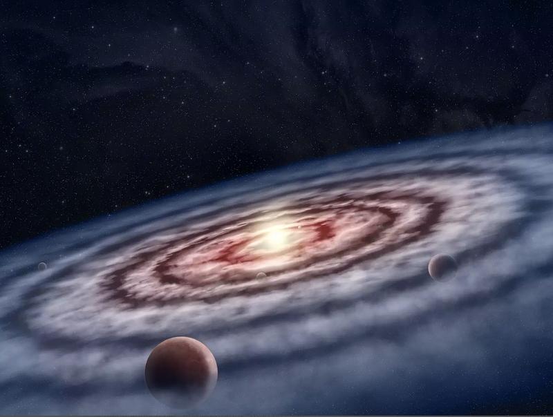 Künstlerische Darstellung einer protoplanetaren Scheibe ähnlich der "Planetenfabrik" rund um GM Aurigae. 