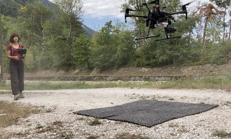 WSL researcher Petra D'Odorico starts a drone flight at the Pfynwald forest research site in Valais in summer 2020. 