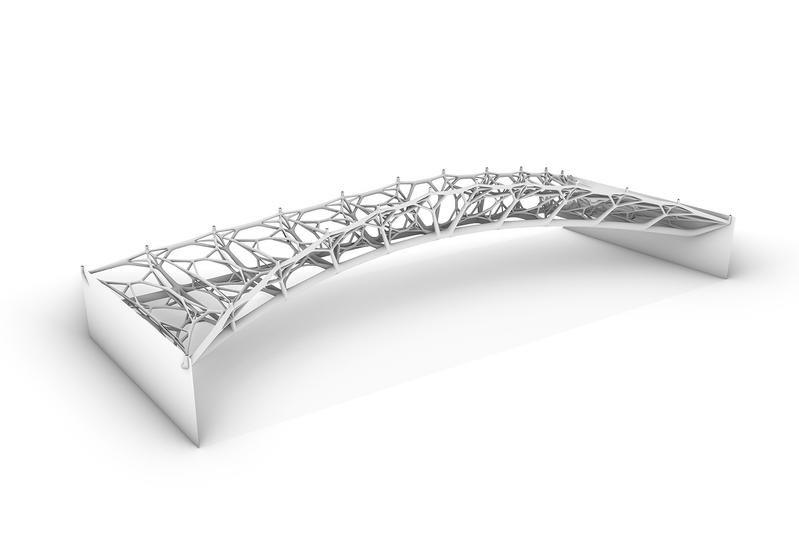 Entwurf einer auf dem Prinzip der Injection 3D Concrete Printing Technologie basierenden Brücke; in Zusammenarbeit mit Pieluigi D’Acunto und Ole Ohlbrock. 