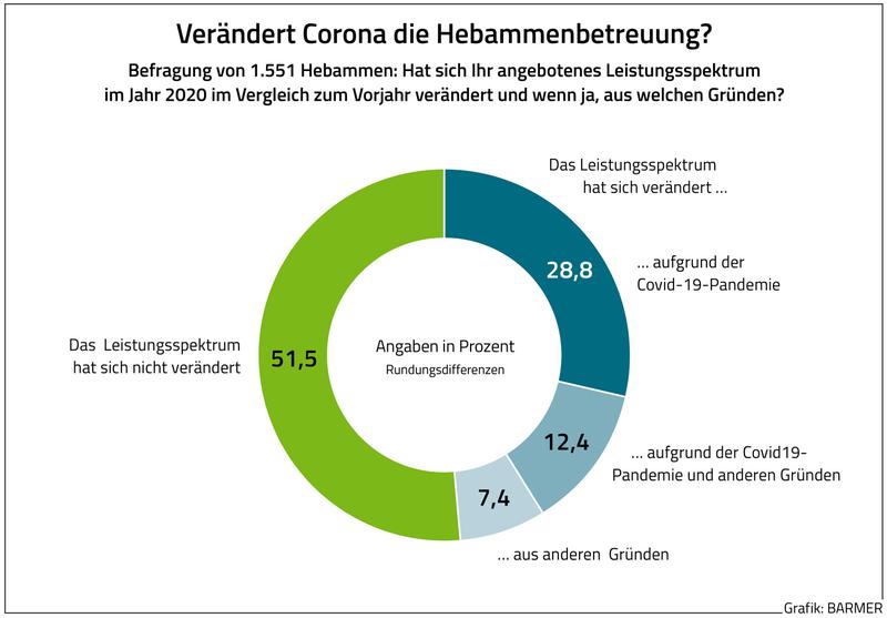 Grafik zum veränderten Leistungsspektrum der Hebammenarbeit während der Covid19-Pandemie.