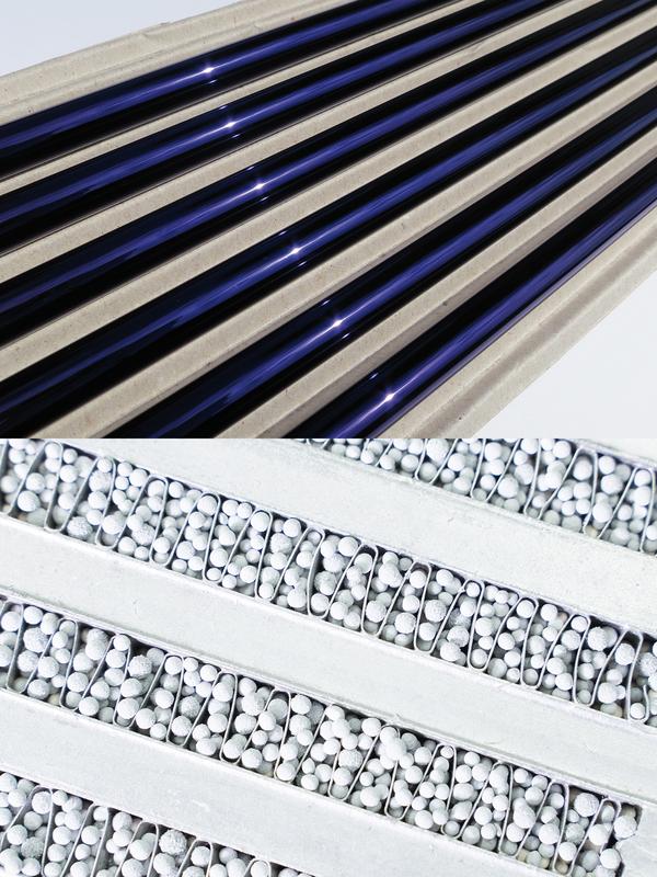 Coated absorber tubes for solar collectors and Heat exchanger filled with aluminum coated zeolite pellets