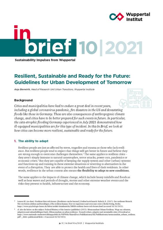 Cover In Brief "Resilient, sustainable and ready for the future: Guidelines for urban development of tomorrow"