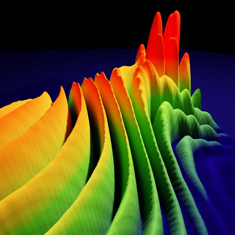 Real-time spectroscopy tracks the switching of soliton molecules in a femtosecond fibre laser. The image shows successive experimental spectra recorded during a switching process.