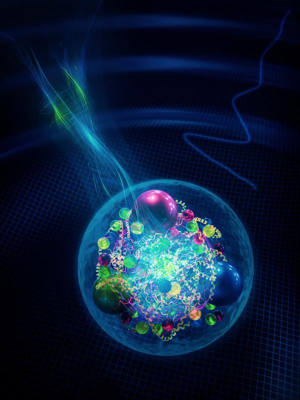 Künstlerische Darstellung des Neutrons und seiner inneren Struktur