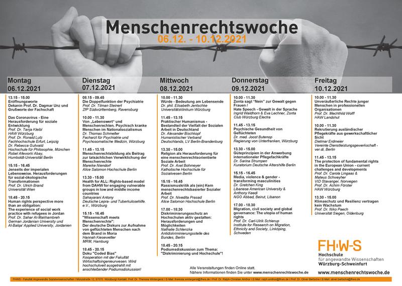 Programmübersicht der Menschenrechtwoche an der FHWS