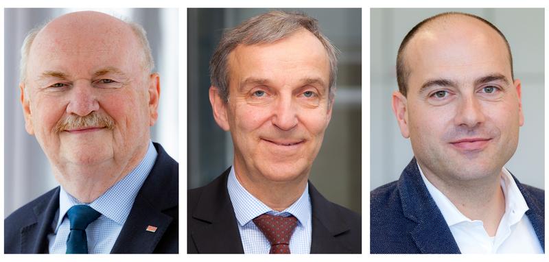 Porträts der drei Professoren Manns, Werfel und Thum (von links).