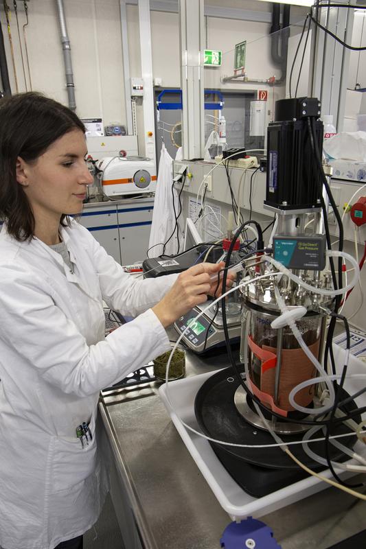 FH-Doktorandin Berit Rothkranz arbeitet am Fermenter im Labor für Bioverfahrenstechnik und Downstream Processing