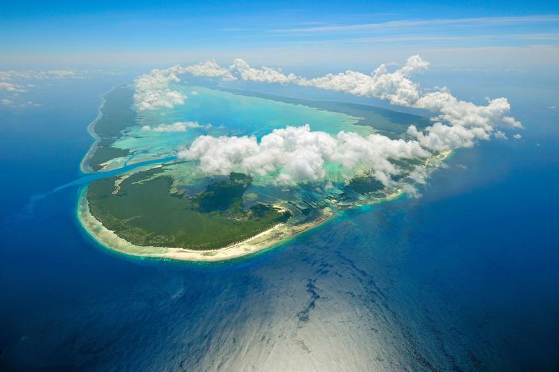 Aerial image: The Aldabra Atoll in the western Indian Ocean is part of the Republic of Seychelles and is a UNESCO World Heritage Site.