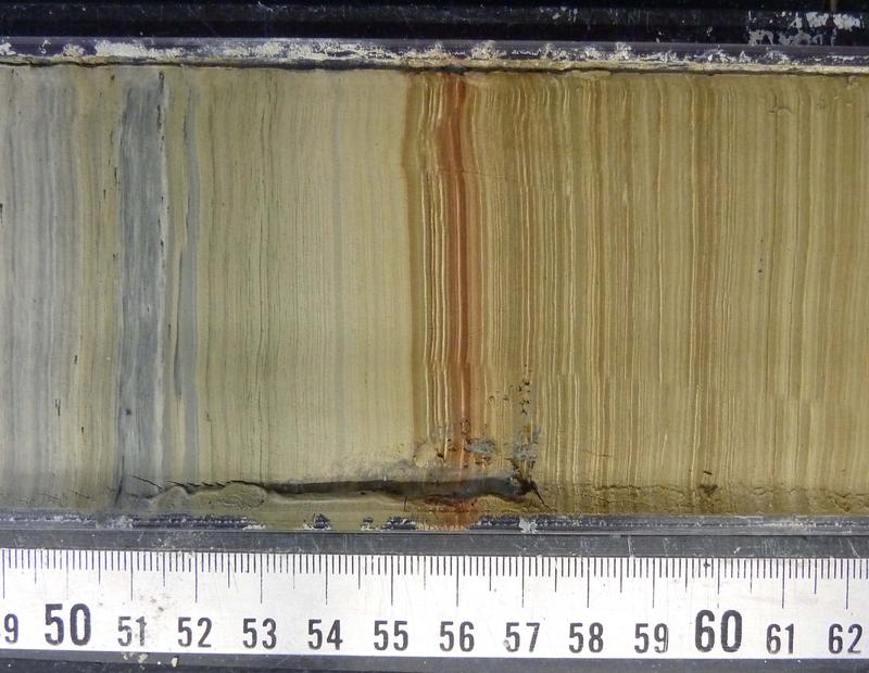 Varves in a drill core from Lake Van (Turkey): These are lighter and darker layers in lake sediments that are deposited over the course of a year. 