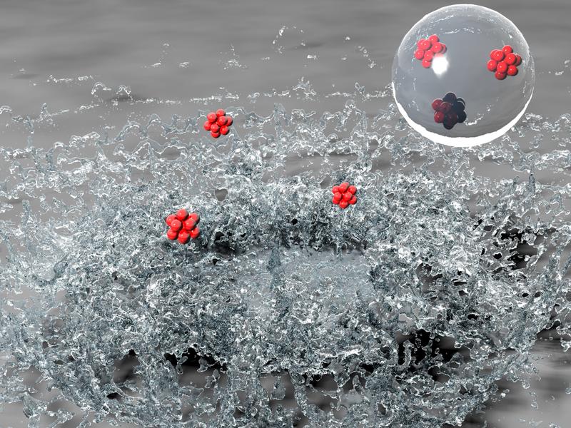 Ionen in einem Helium-Nanotröpfchen bleiben beim Aufprall geschützt.