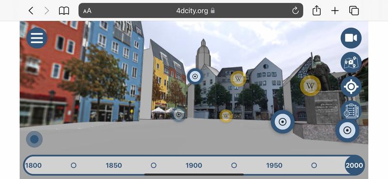 Blick auf den Jenaer Marktplatz im Jahr 2000, wie er im Projekt Jena4D dargestellt wird. 