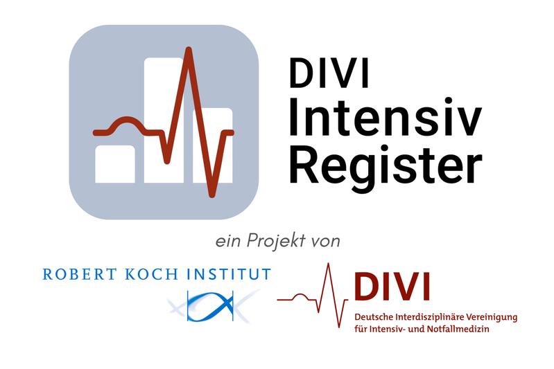 Logos des DIVI-Intensivregisters, des Robert-Koch-Instituts und der Deutschen Interdisziplinären Vereinigung für Intensiv- und Notfallmedizin