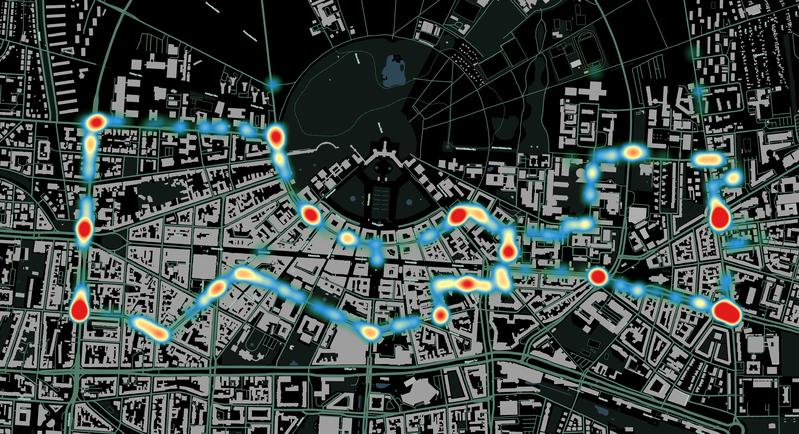 Wo sich Fahrradfahrende im Stadtverkehr unwohl fühlen, messen und visualisieren Forschende des KIT. (Abb.: Urban Emotions, KIT)