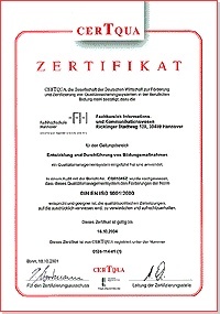 Der Fachbereich IK der Fachhochschule Hannover (FHH) hat ein Qualitätsmanagementsystem nach DIN EN ISO 9001:2000 eingeführt.