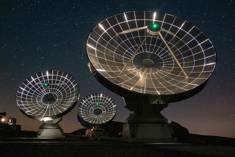 Antennas of the NOEMA observatory in the French Alps (MPG/Germany, CNRS/France, IGN/Spain), used for the observations of starburst galaxy HFLS3.