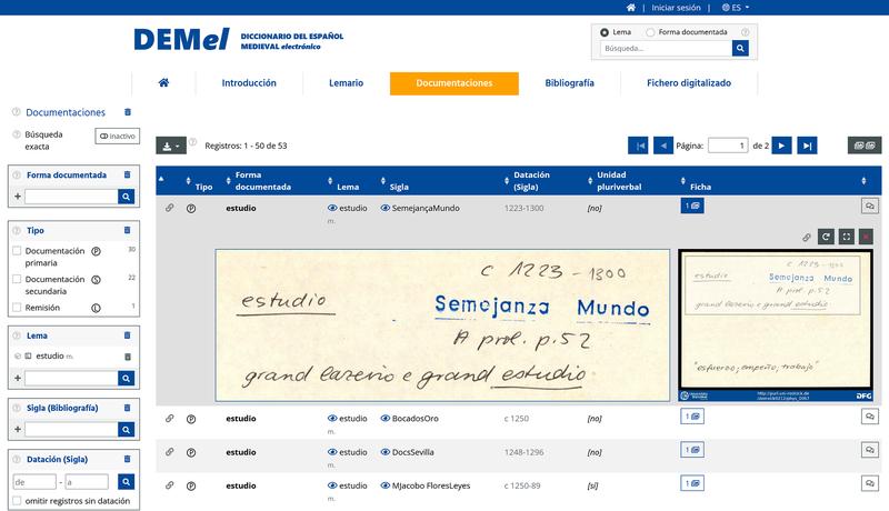 Screenshot der Startseite der Online-Datenbank zum Wortschatz des mittelalterlichen Spanisch.