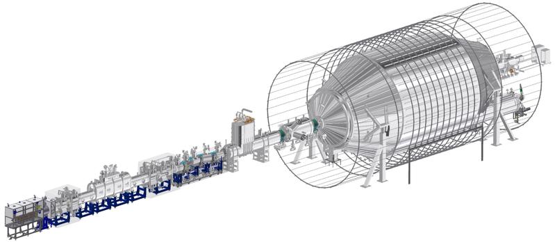 Ein Schema des Aufbaus und der Hauptmerkmale des KATRIN-Experiments am Karlsruher Institut für Technologie.