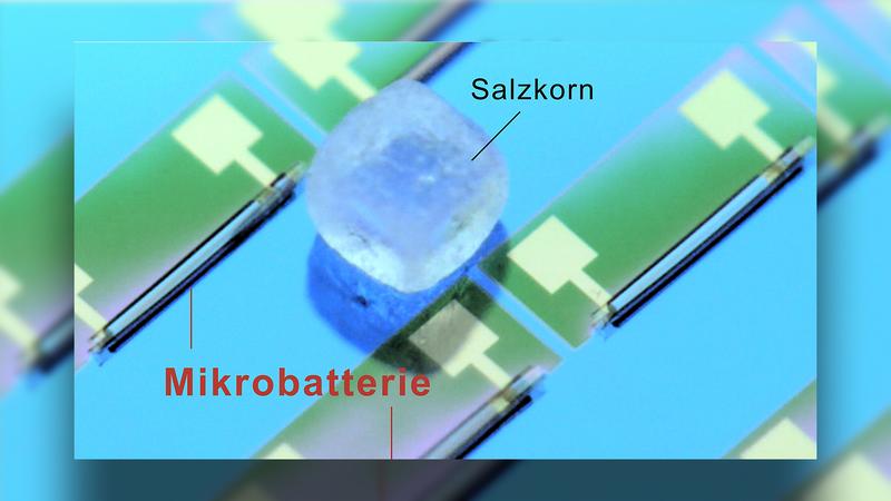 Die kleinste Batterie der Welt ist kleiner als ein Salzkorn und kann in großen Stückzahlen auf einer Wafer-Oberfläche hergestellt werden.