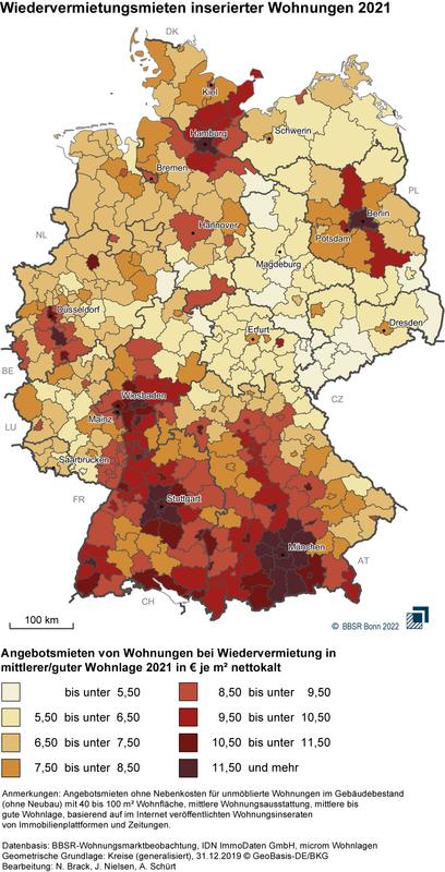 Wiedervermietungsmieten inserierter Wohnungen 2021